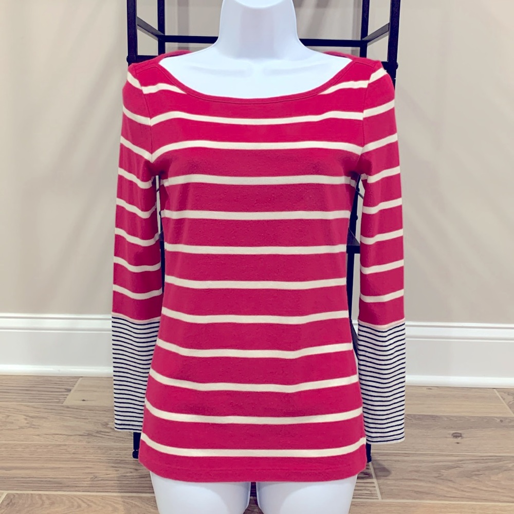 BANANA REPUBLIC Pink & White Striped Long-sleeve Boatneck Top XS